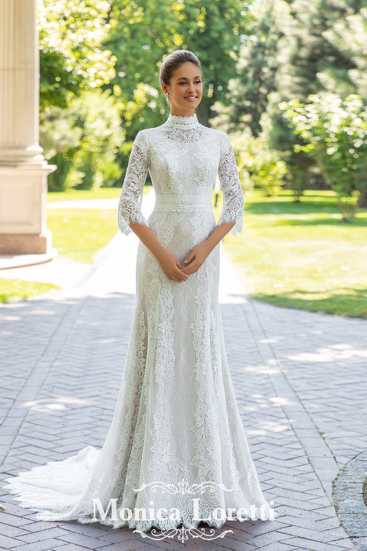 Modest Euro Design High Neck Bridal Gown 