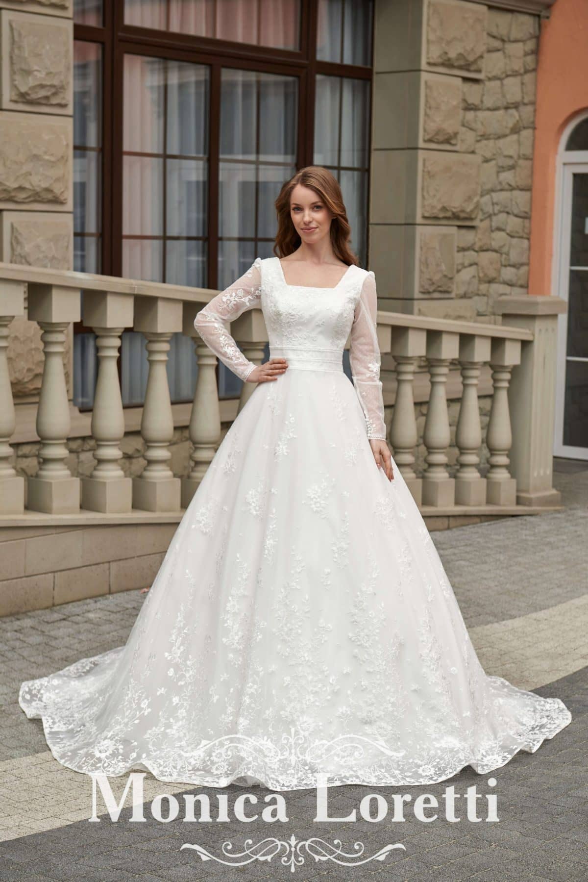 8215 Modest Lace Tulle Bridal Gown 